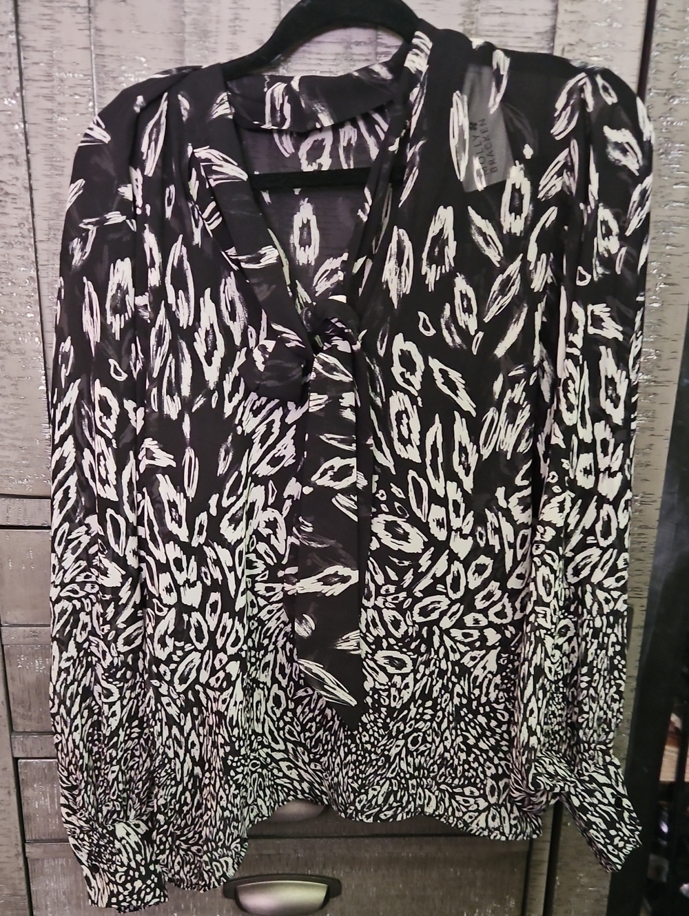 Molly Bracken Black & White Printed Tie-Neck Blouse